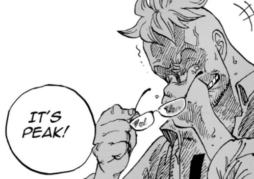 a black and white drawing of a man with glasses and a speech bubble that says " it 's peak "